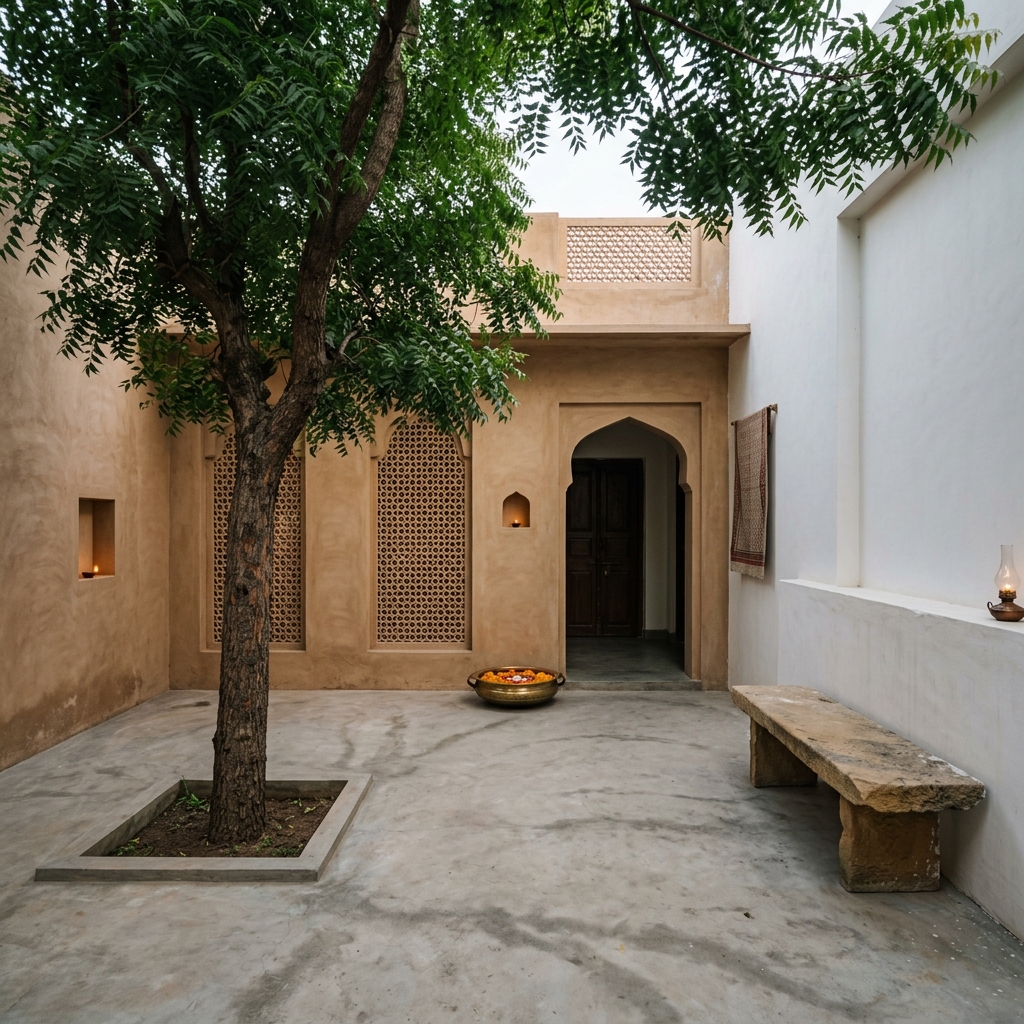 Close-up detail of Jodhpur sandstone carved jali against afternoon light, surface pitting visible